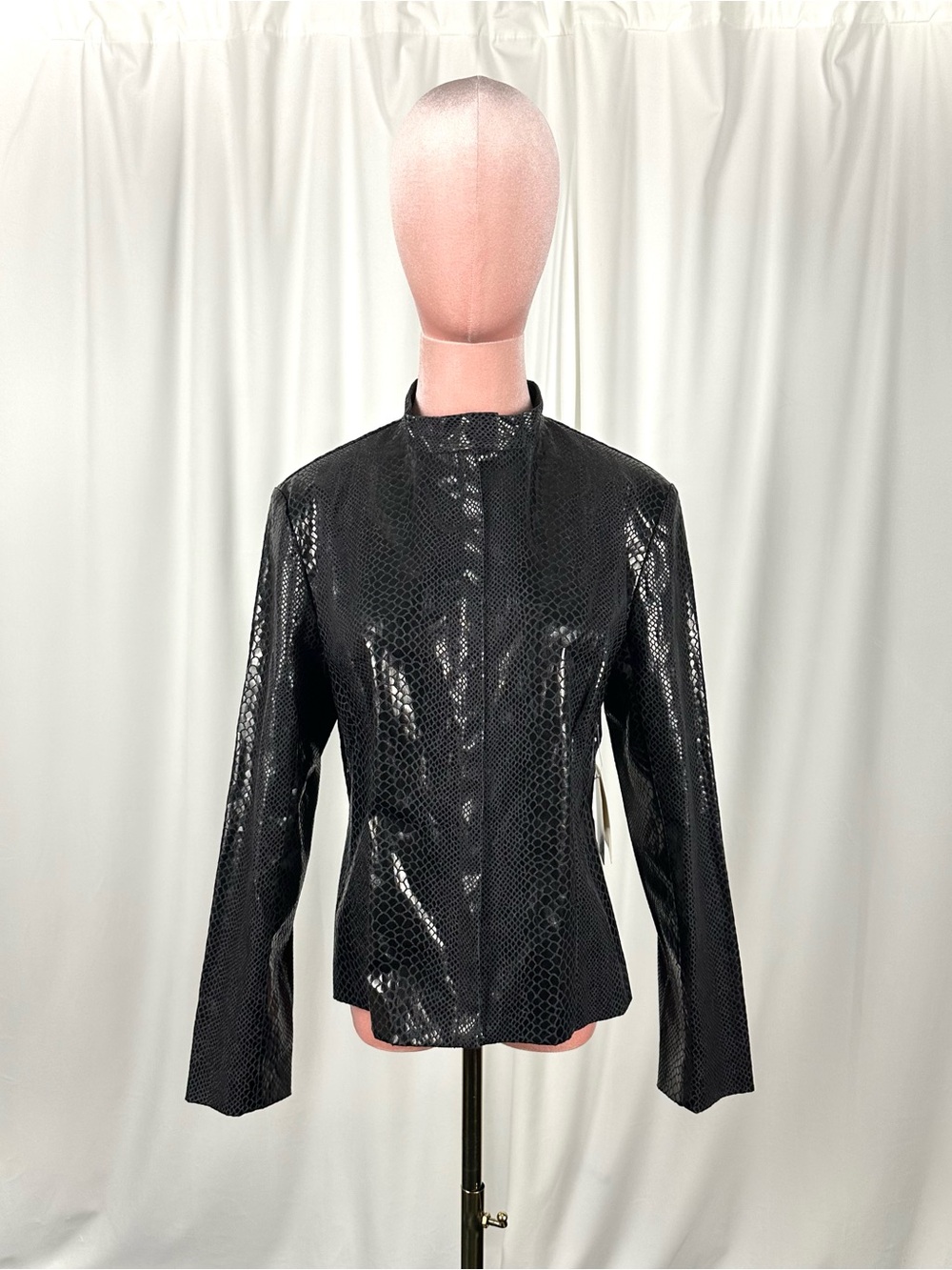 Vintage Ports International Black Snakeskin Y2K Jacket Size 8 NWT